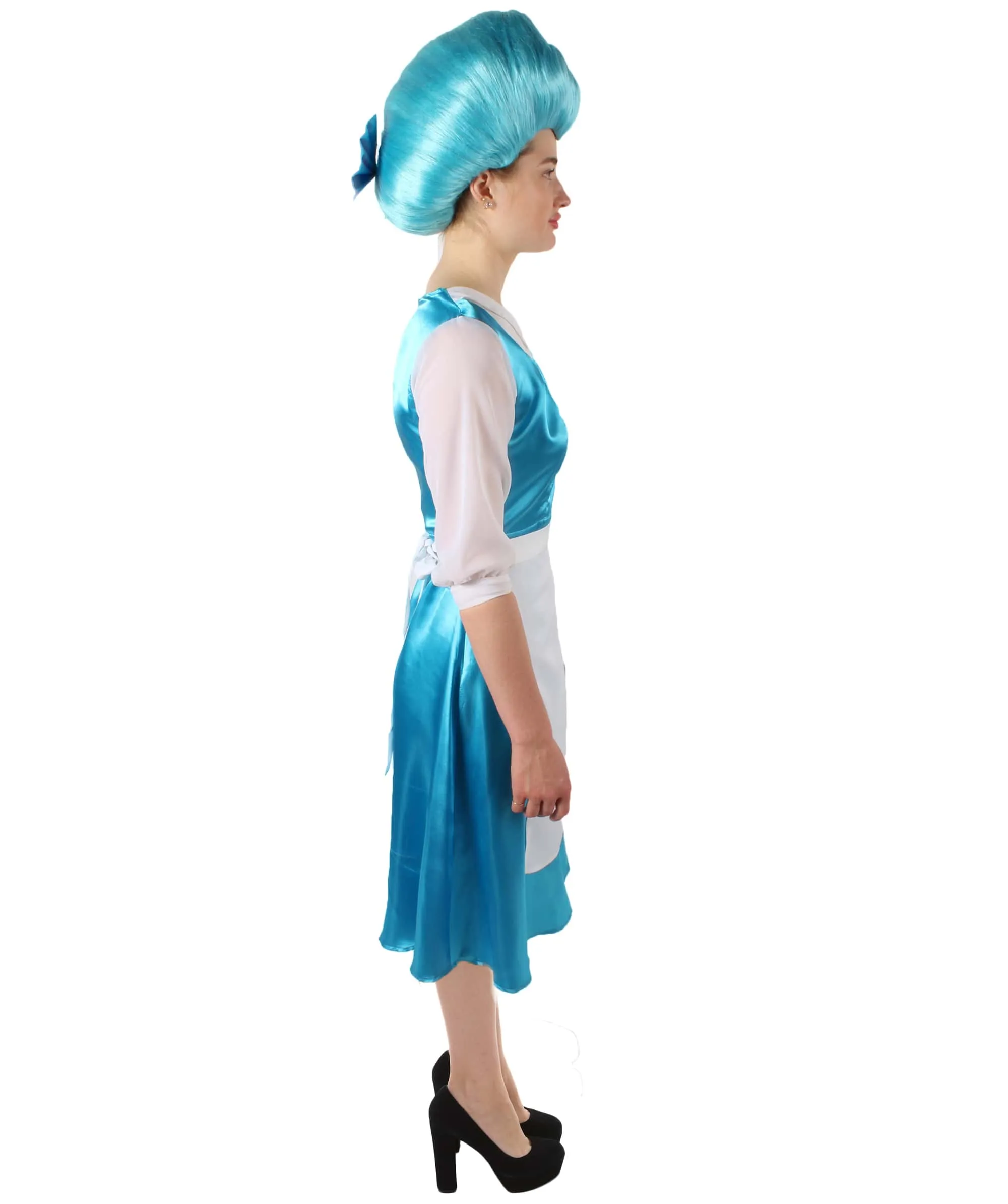 HPO Adult Women’s Fantasy Village Beauty Cerulean White Apron Costume, Flame-retardant Synthetic Fabric