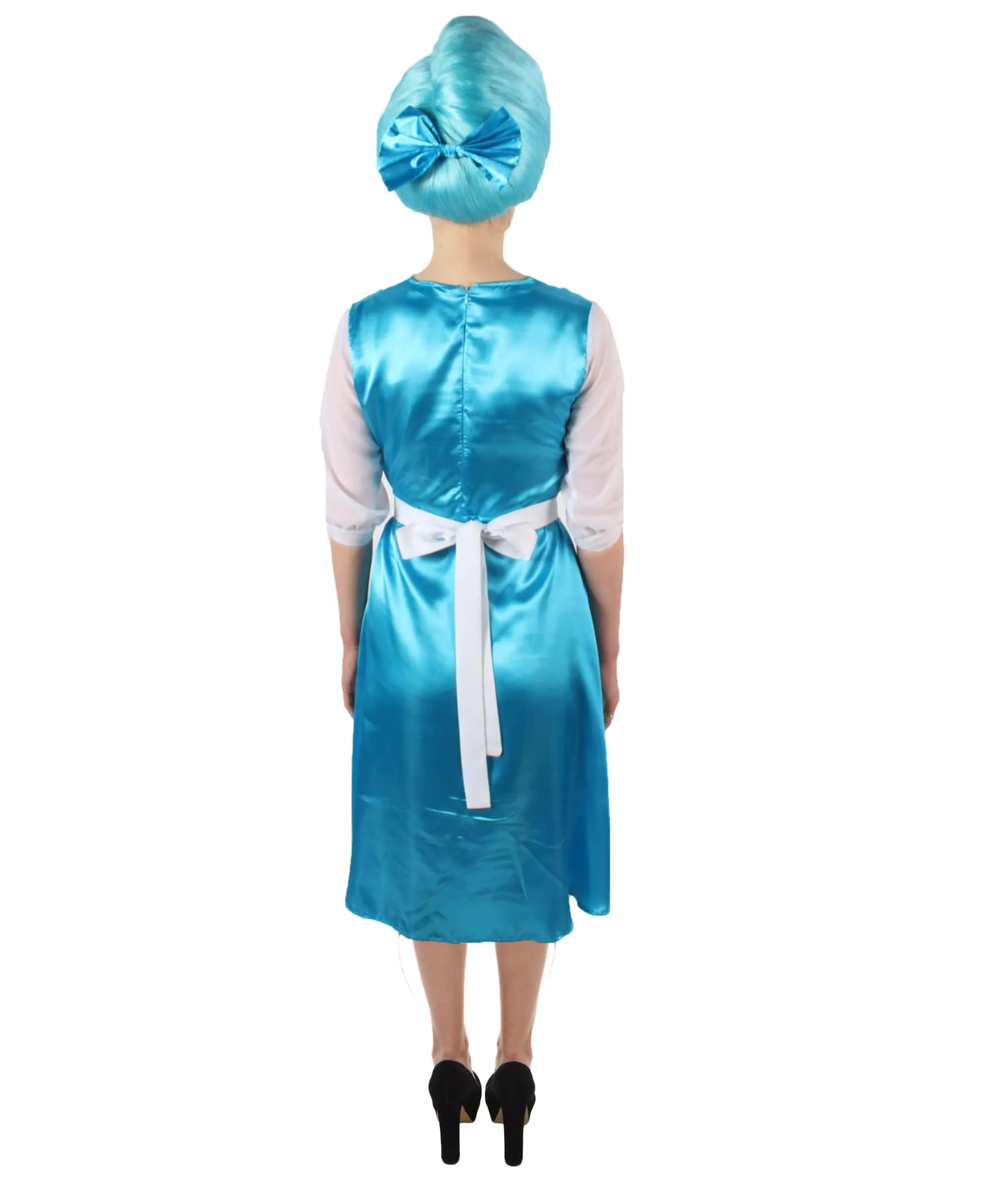 HPO Adult Women’s Fantasy Village Beauty Cerulean White Apron Costume, Flame-retardant Synthetic Fabric