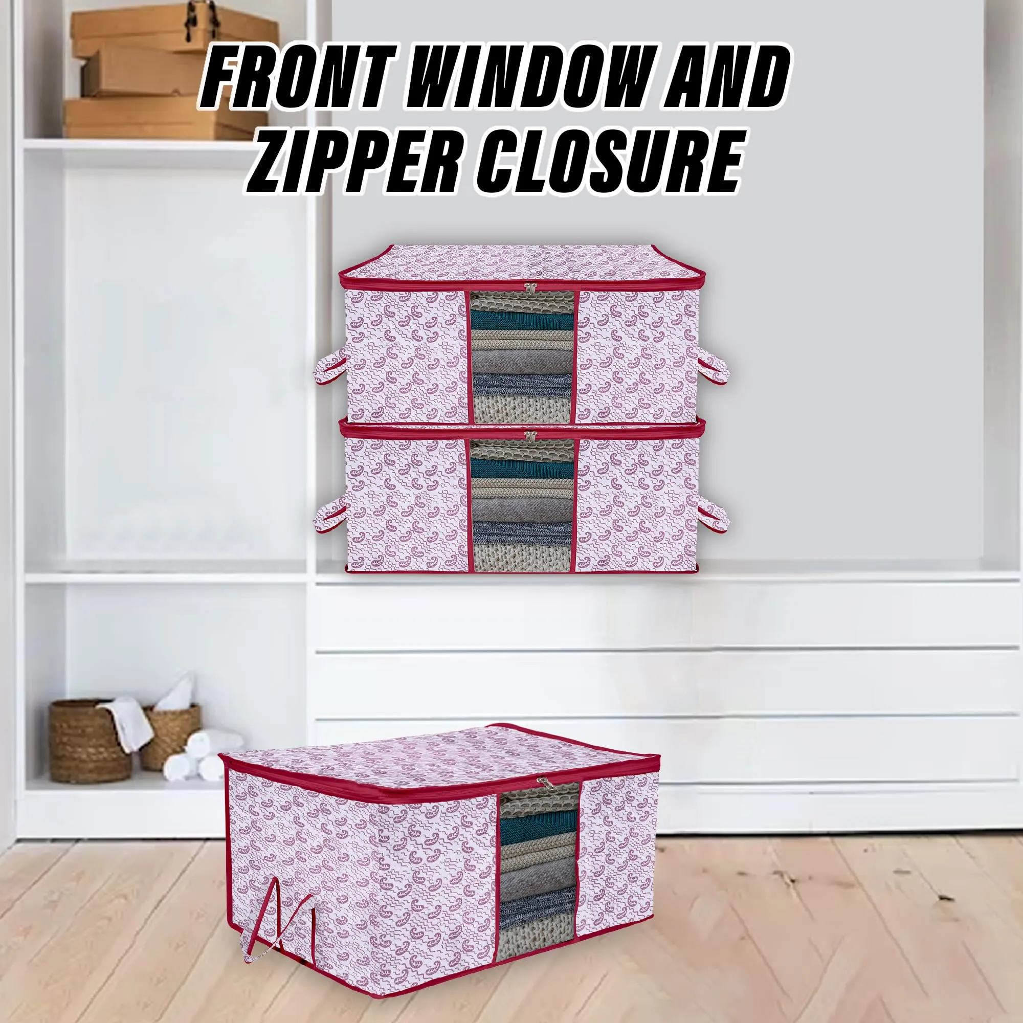 Kuber Industries Underbed Storage Bag | Clothes Storage Organizer | Blanket Cover with Clear Window | Zipper Closure & Handle Cloth Organizer | Carry-Design | Large | Pack of 2 | Maroon