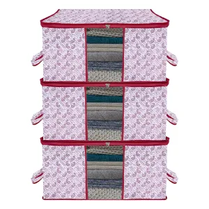 Kuber Industries Underbed Storage Bag | Clothes Storage Organizer | Blanket Cover with Clear Window | Zipper Closure & Handle Cloth Organizer | Carry-Design | Large | Pack of 3 | Maroon