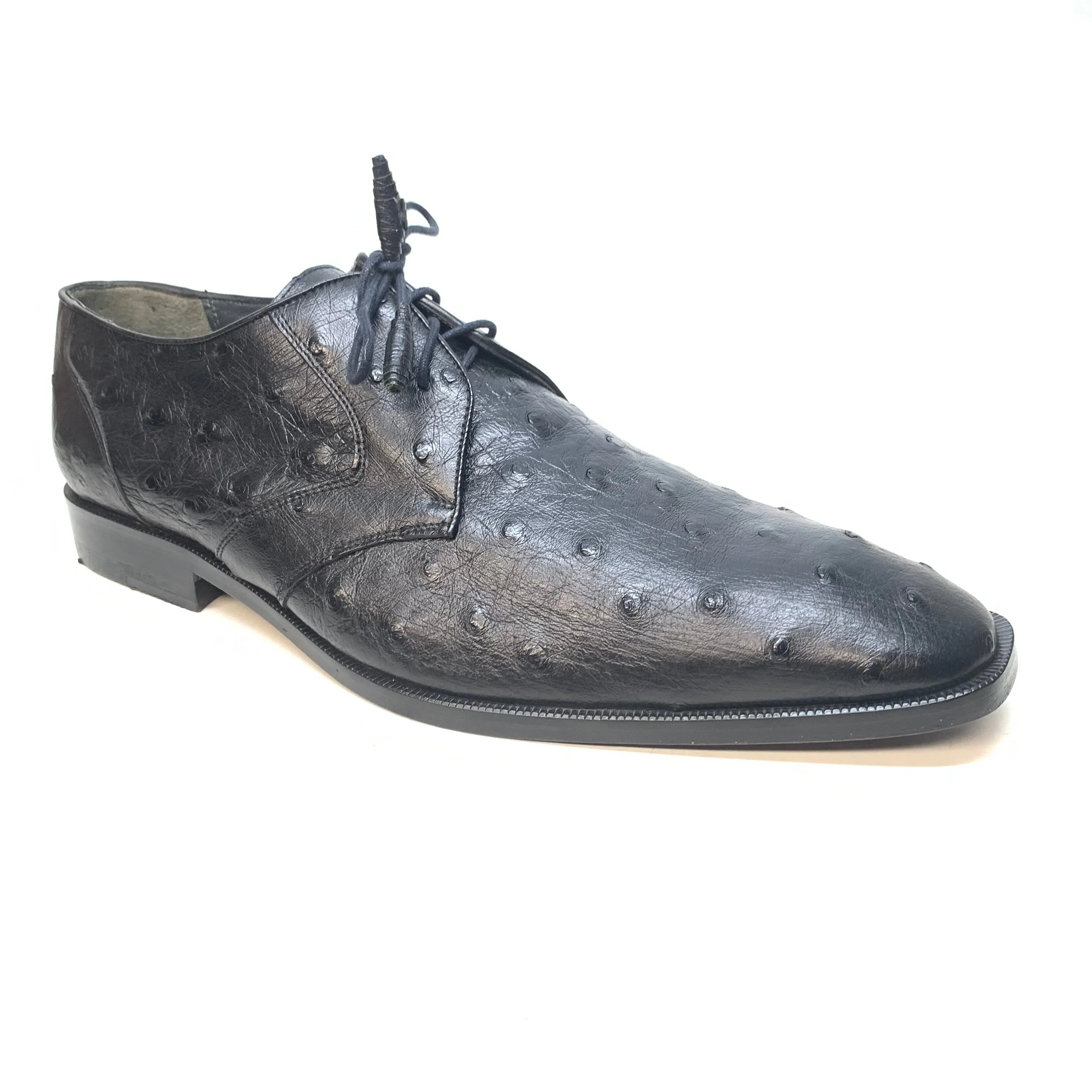 Los Altos Black Ostrich Quill Lace Up Dress Shoes