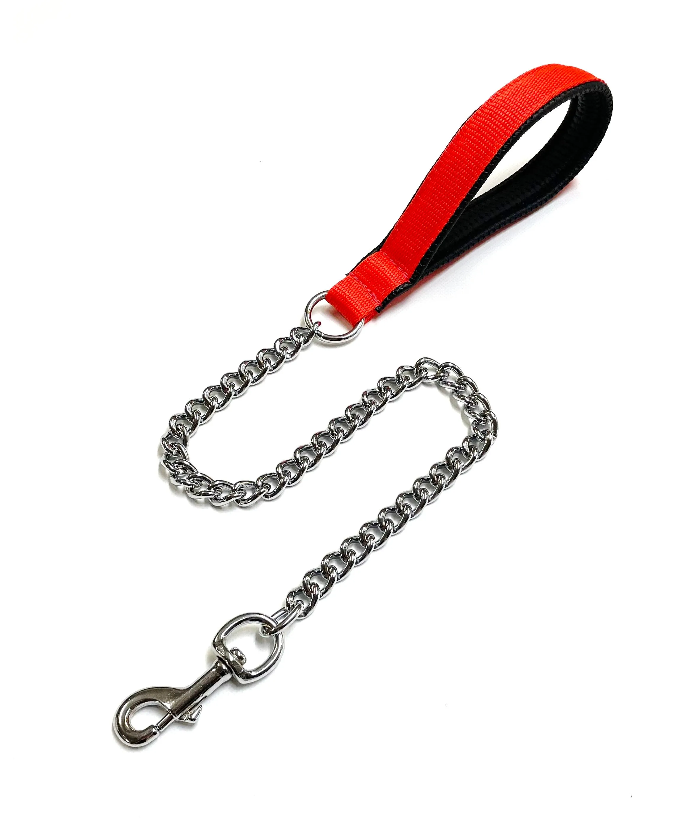 Metal Chain Dog Lead Padded Handle 32" Long 80cm Heavy Duty Short Walking Lead