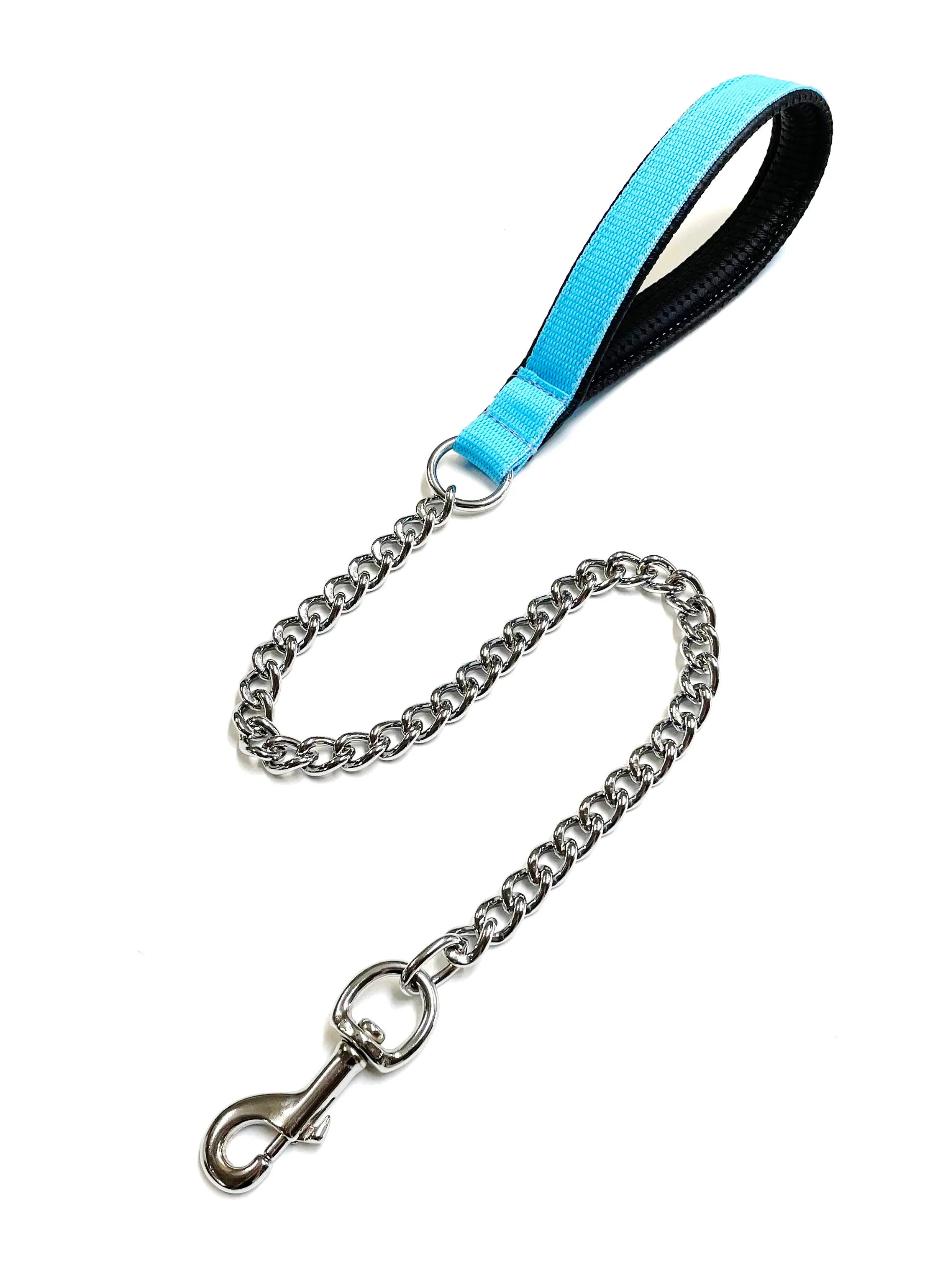 Metal Chain Dog Lead Padded Handle 32" Long 80cm Heavy Duty Short Walking Lead