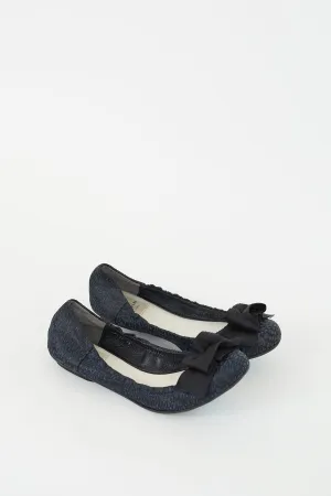 Navy & Black Suede & Mesh Bow Ballet Flat