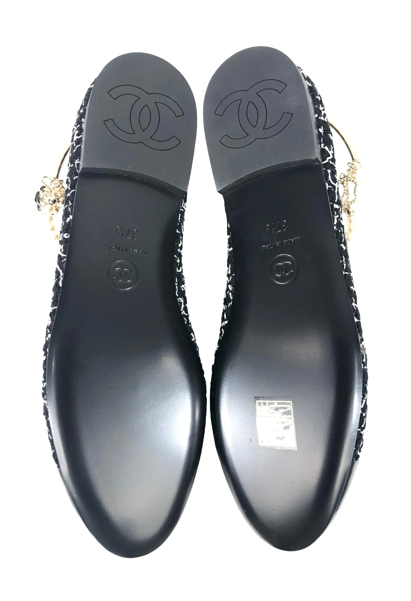 Pearls Camelia Interlocking CC's Black and White Ballet Flats | Size US 7.5 - IT 37.5