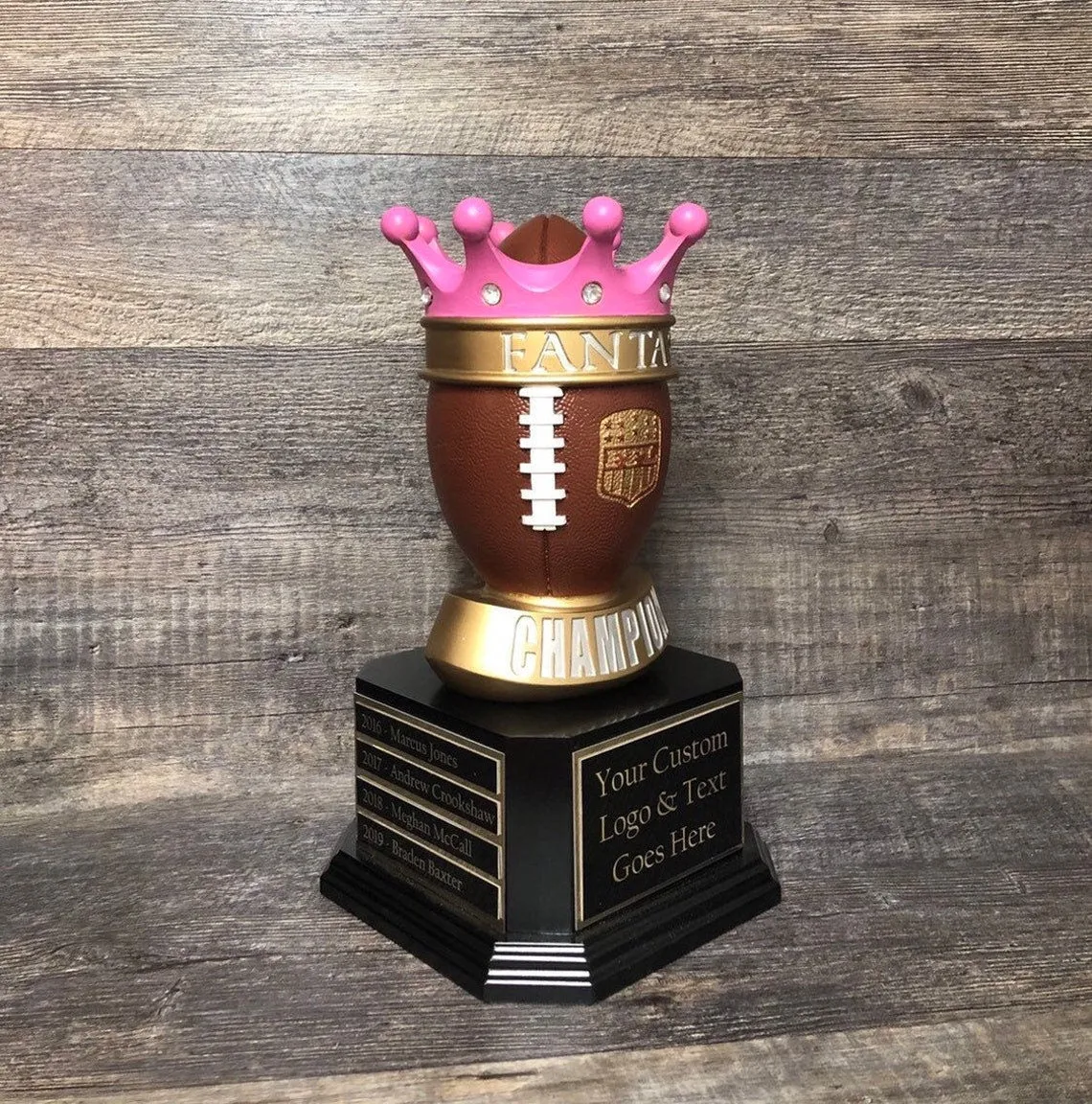 Pink Crown For GIRLS Fantasy Football League Perpetual Trophy FFL Trophy 12" League Champion Champ Trophy Football League