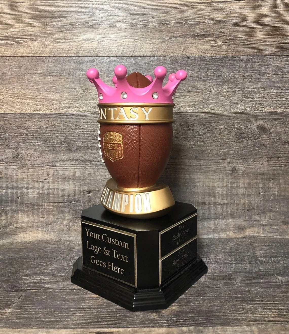 Pink Crown For GIRLS Fantasy Football League Perpetual Trophy FFL Trophy 12" League Champion Champ Trophy Football League