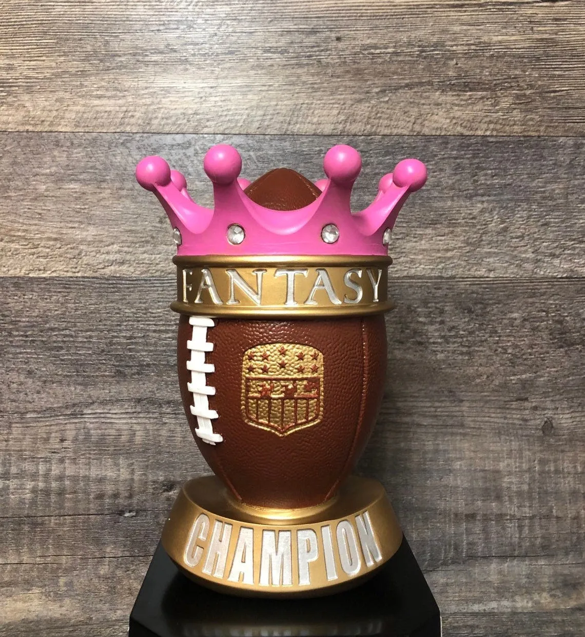 Pink Crown For GIRLS Fantasy Football League Perpetual Trophy FFL Trophy 12" League Champion Champ Trophy Football League