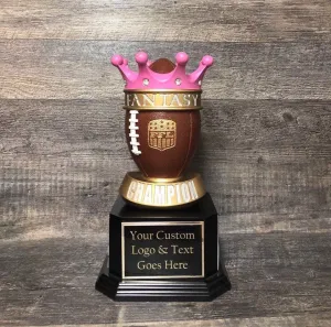 Pink Crown For GIRLS Fantasy Football League Perpetual Trophy FFL Trophy 12" League Champion Champ Trophy Football League