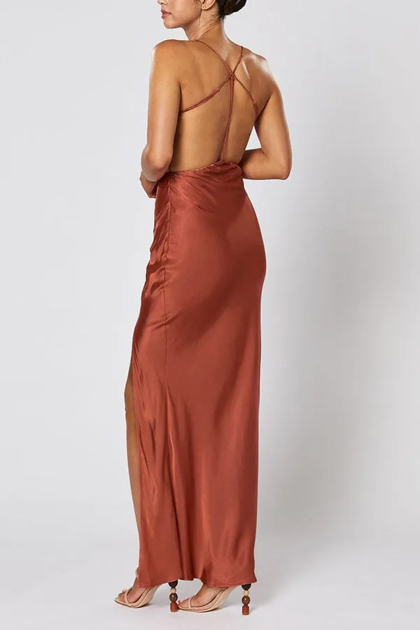 Sexy Burgundy Spaghetti Straps Sleeveless Bridesmaid Dress BD109