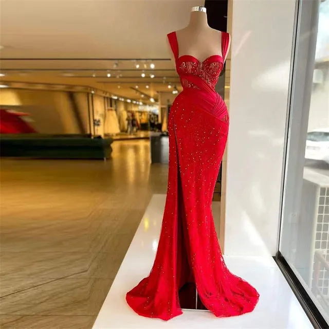 Sexy red sleeveless dress elegant evening dress