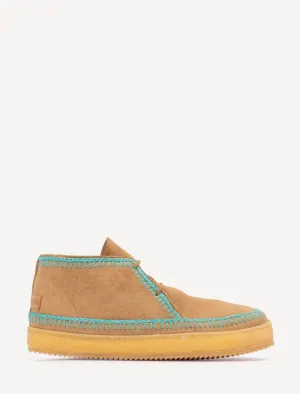 Shenje Crochet Lace up Boots Saffron Suede Turquoise