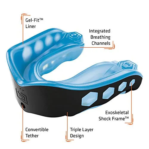 Shock Doctor Gel Max Mouth Guard, Sports Mouthguard for Football, Lacrosse, Hockey, Basketball, Flavored mouth guard, Youth & AdultBLACK, Adult, Non-flavored