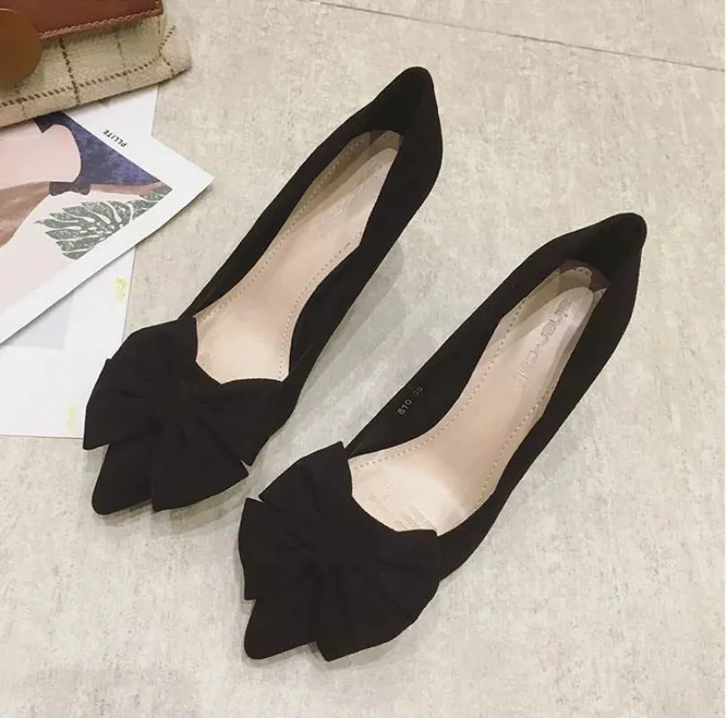 Sohiwoo Shoes for Women Super High Heel Ladies Summer Footwear Black Office Stilito Pointed Toe with Bow Genuine Mark Slip on Shoe