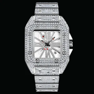 Square Special Red Dial Date Iced Out Diamond Watch