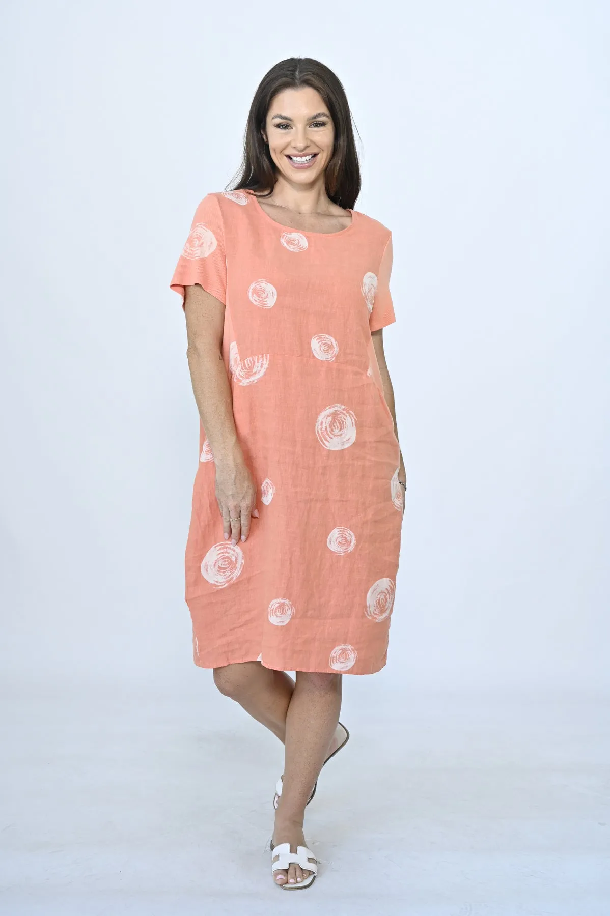 Swirl Print Dress Linen Orange