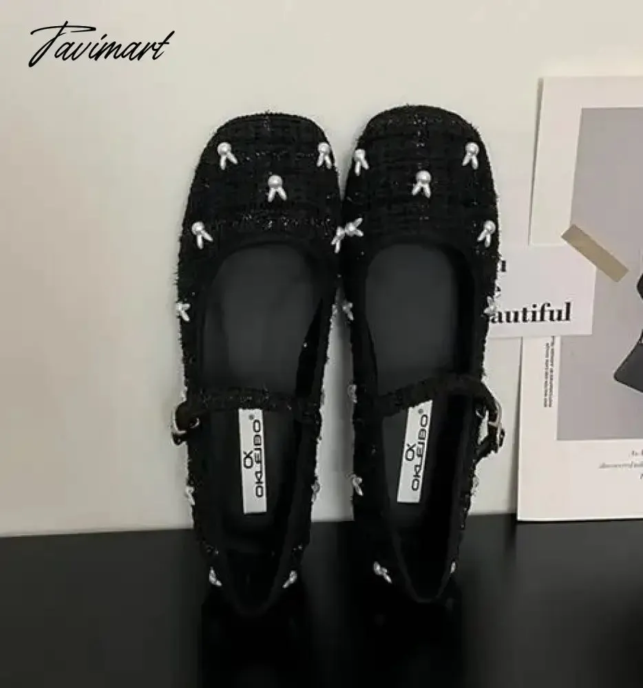 TAVIMART  -  NEW Cute Rabbit Mary Jane Shoes Women's Shoes French Retro Autumn Flats Women Round Toe Low Heel Shallow Shoes