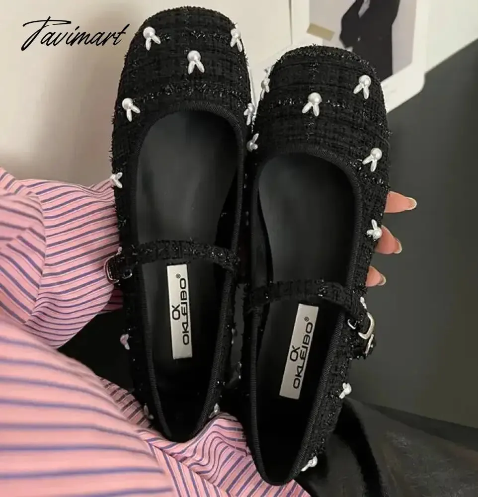 TAVIMART  -  NEW Cute Rabbit Mary Jane Shoes Women's Shoes French Retro Autumn Flats Women Round Toe Low Heel Shallow Shoes