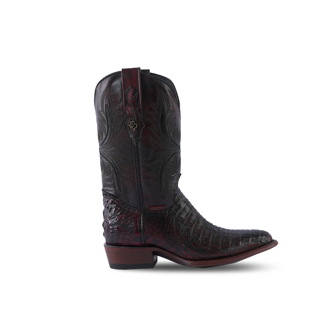 Texas Country Exotic Boot Lomo Caiman Black Cherry Round Toe LM220