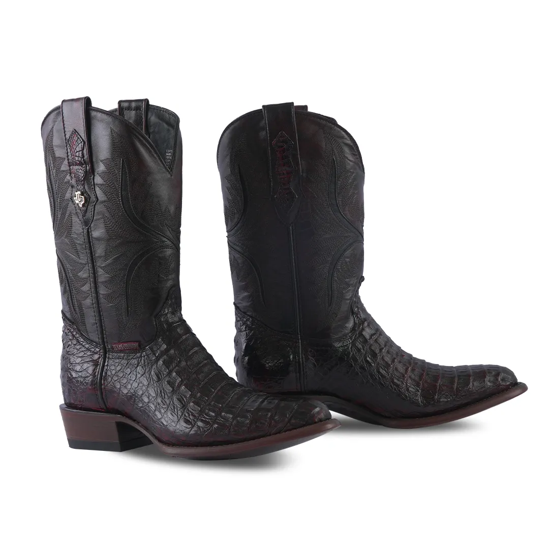 Texas Country Exotic Boot Lomo Caiman Black Cherry Round Toe LM220