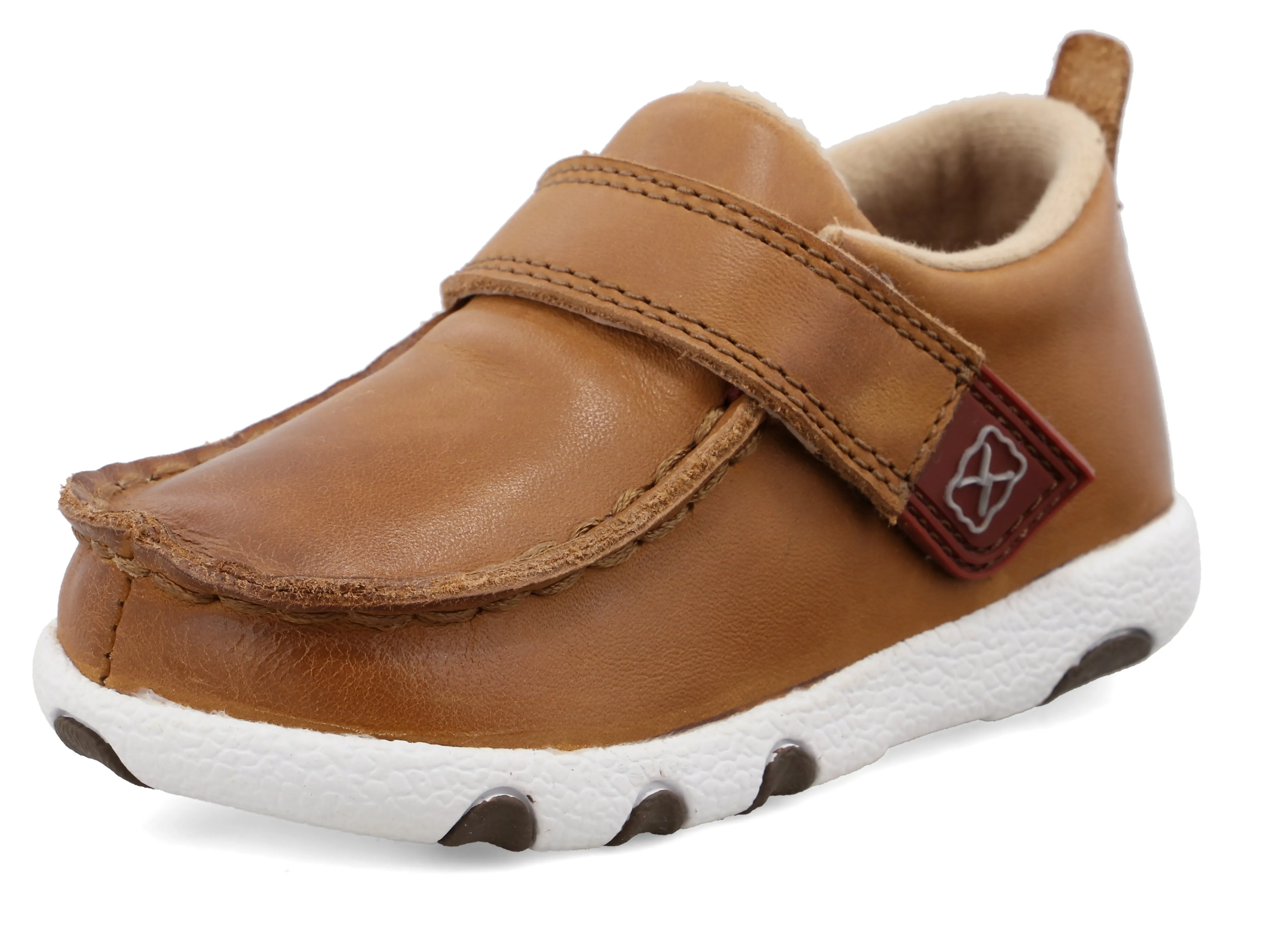 TWISTED X INFANT (ICA0023) SLIP-ON DRIVING MOC SHOE W/VELCRO CLOSE - SLICK TAN LEATHER