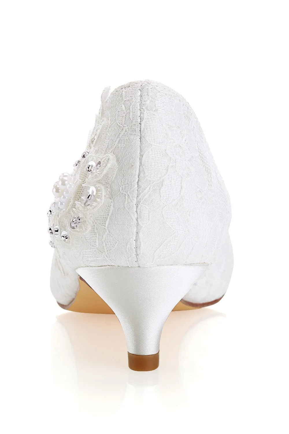 White Lace Sequins Wedding Shoes Lower heel Evening Shoes uk L-923