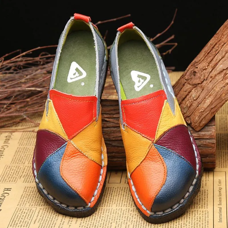 Women Moccasins Genuine Leather Slip-On Ballet Flats Round Toe Loafers Shoes