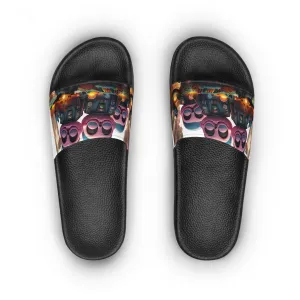 Women's Slide Sandals Pink Elephant Aliens in City Carrying the Beach Psychedelic 001